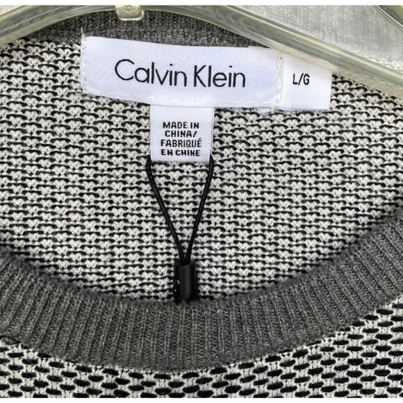 Calvin Klein Men’s Black Gray Striped Knit Pullover Sweater Sz L NWT 100% Cotton - Picture 9 of 15